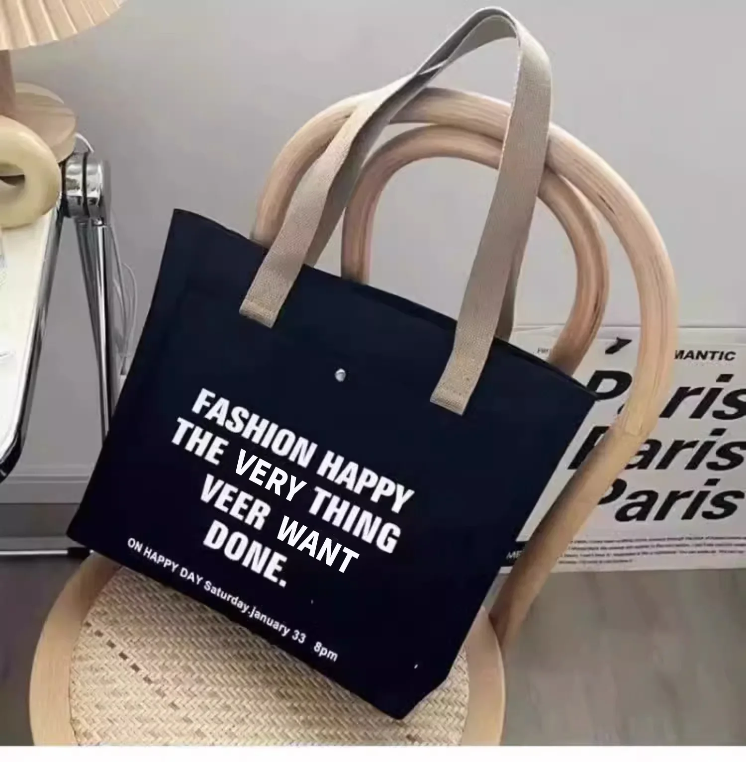 Female student canvas bag Korean version large capacity letter shoulder bag handbag simple fashion canvas bag tutoring handbag