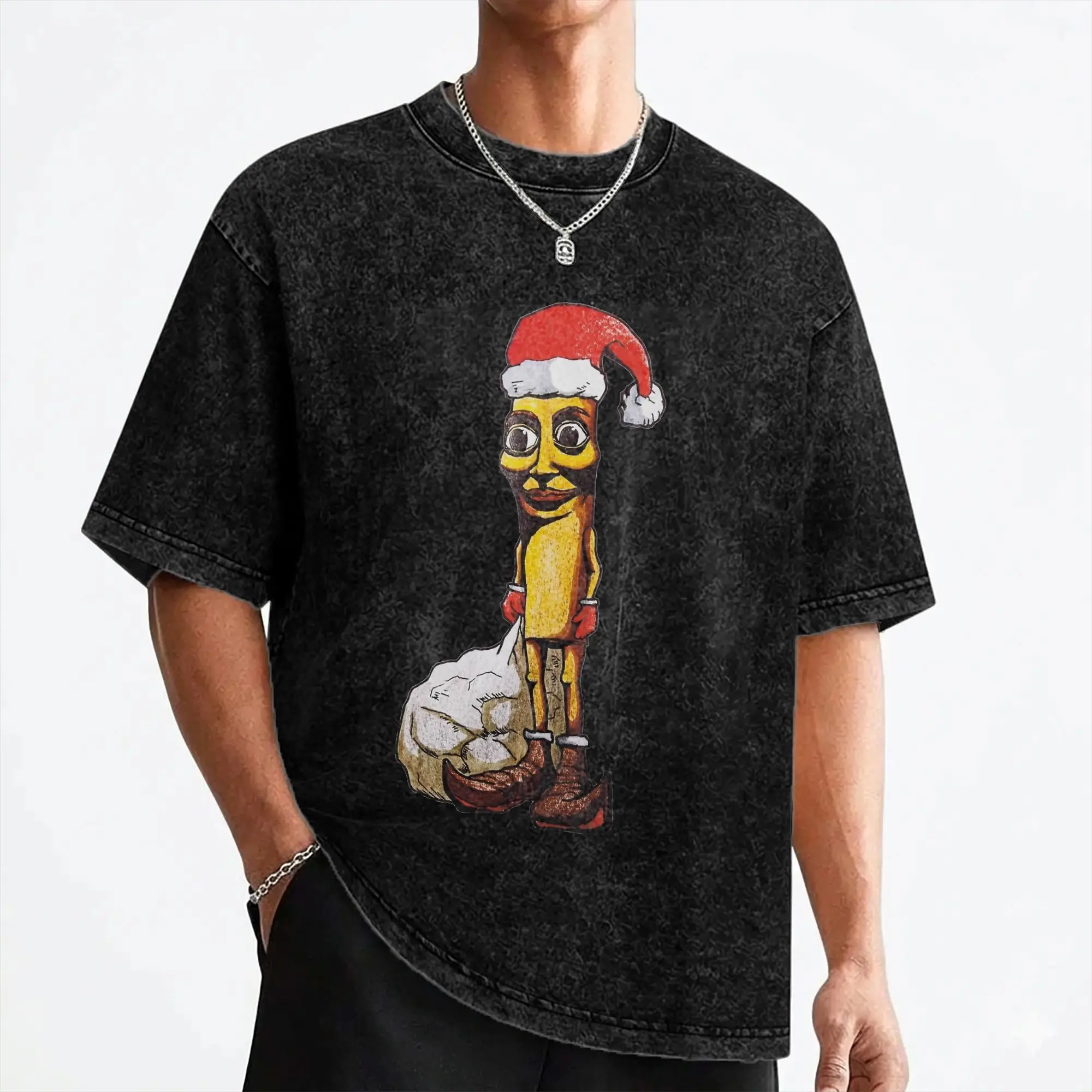 Washed T Shirts Tung Tung Tung Sahur Christmas Time! Hip Hop Vintage T-Shirts Oversize Streetwear 100% Cotton Tops Tees for Men