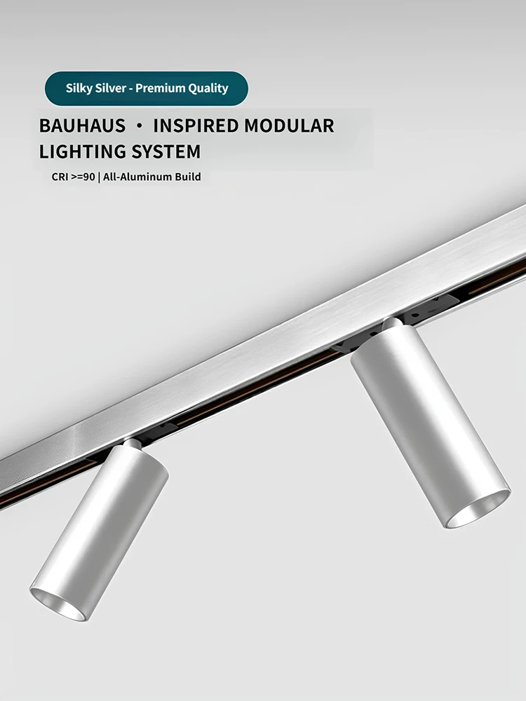 Bauhaus Style Surface Mounted Magnetic LED Track Light Brushed Nickle Silver Floodlight Lamp For Home Indoor No Main Light Decor