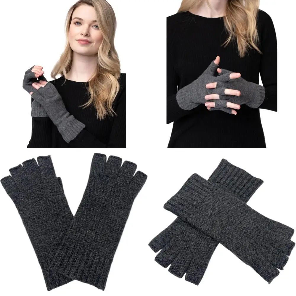 

100% Cashmere Fingerless Gloves - Luxurious Soft Knit Warm Mittens for Everyday Wear