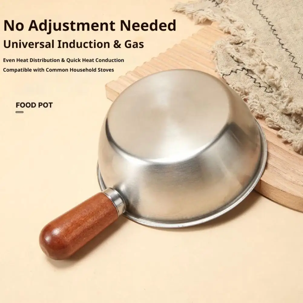 High Quality Wooden Handle Mini Milk Pot Lightweight Anti Scalding Stainless Steel Household Kitchen Omelette Frying Small Pot view 5