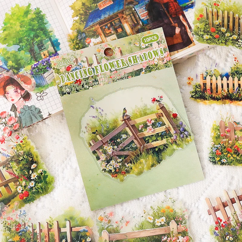 10 pcs INS Garden landscape stickers pack Decorative Hand Account Diary Album Scrapbooking Material