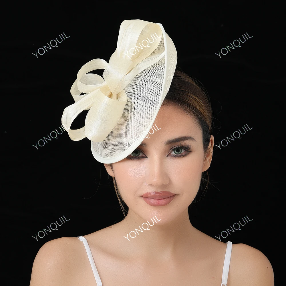 2025 New Sinamay and Silk Linen Fascinator Hat Wedding Church Headpiece Formal Event Tea Cap Kentucky Derby Race Cocktail Hat view 3