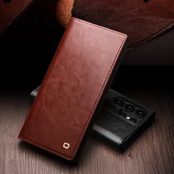 QIALINO Genuine Leather Phone Case for Samsung S25+ Plus 5G Business Style Fashion Luxury with Card Slots Cover for S25 Ultra 5G