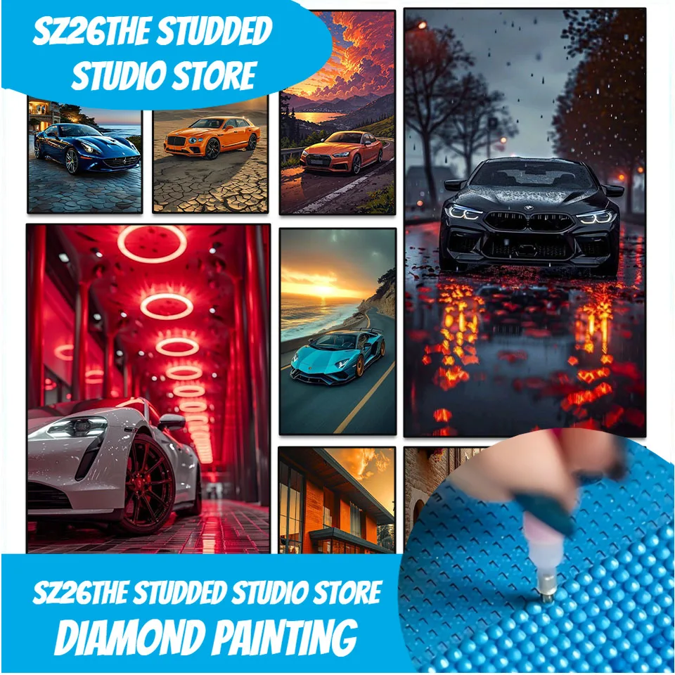 

Sz26The StuddedPeinture Diamants DIY Пейзаж Роскошный автомобильный драгоценный камень Набор для вышивки крестом 5D Полный круглый горный хрусталь Алмазная мозаика Домашний декабрь