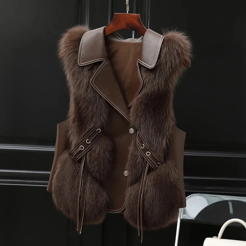 High Quality Imitation Fox Fur Vest Jacket Women 2024 Winter Waistcoat Short Fur Vest Female Vestcoat Sleeveless L223