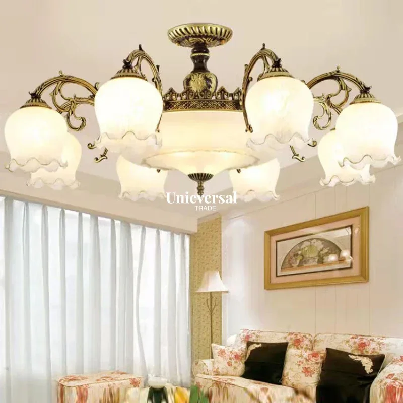 الثريا الأوروبية الرجعية الفاخرة الغلاف الجوي غرفة المعيشة LED متجمد النحاس الزجاج الثريا تركيبات الإضاءة المنزلية الإبداعية #3