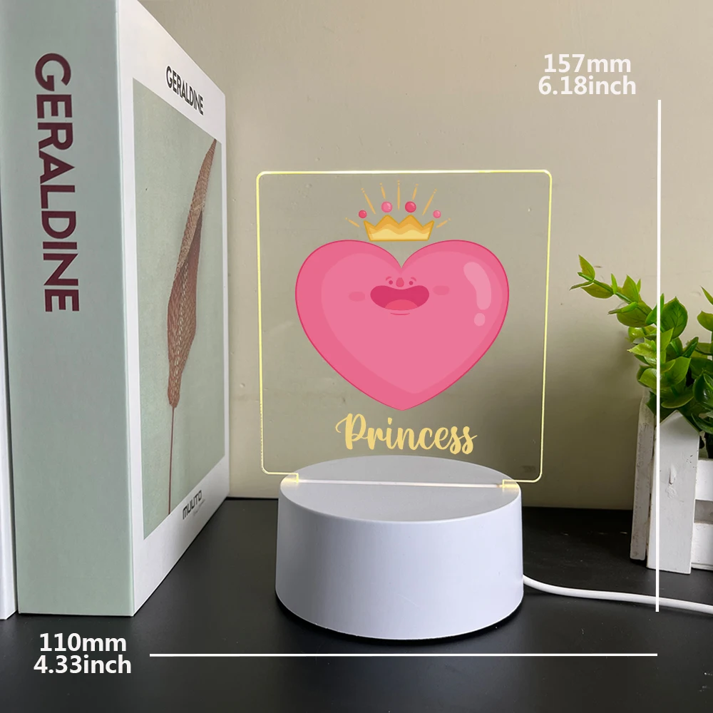 1 Piece Customized Pink Heart Pattern Acrylic LED Night Light 3D Touch Control LED Night Light, Bedroom Decor Birthday Gift