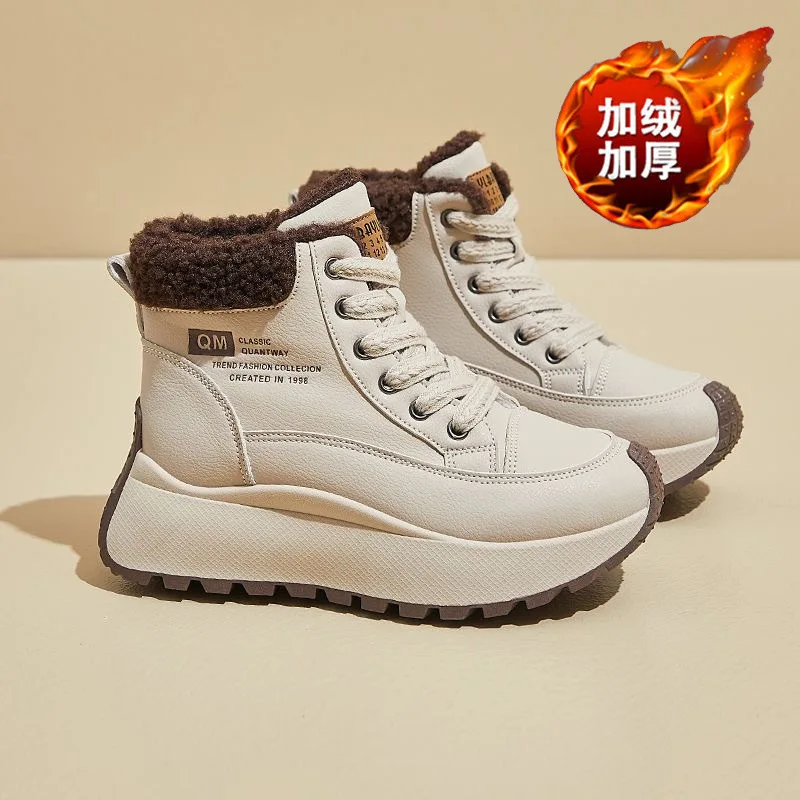 Fashion Womens Ankle Boots 2025 Winter New Platform Sole Heightened Fleece Warm High-Top Cotton Shoes Non-Slip Snow Boots women