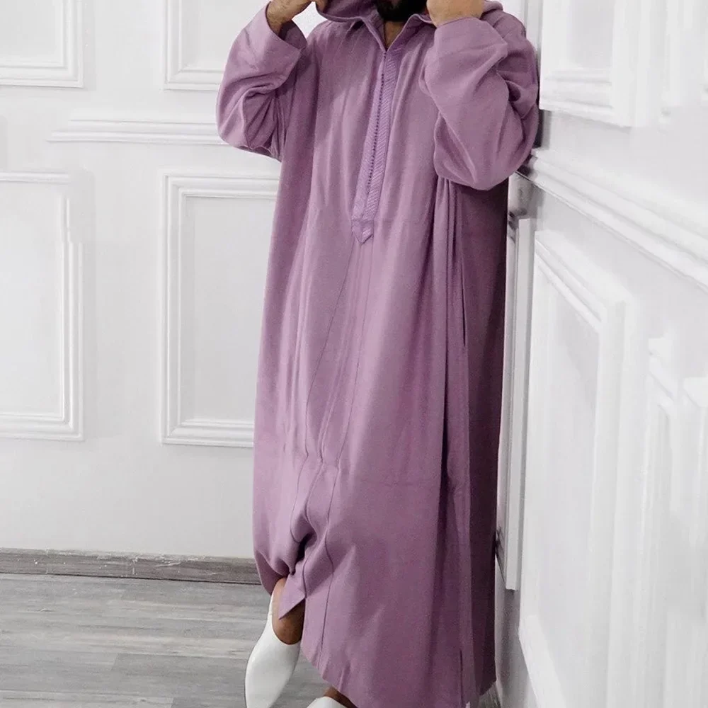 LIBIELIY Four Seasons Men's Printed Muslim Robe Long Sleeveed Embroidered Pocket Long African Style Ethinic Shirt Prayer Muslim