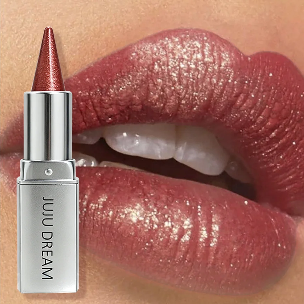 JUJU DREAM Metallic Glitter Lipstick 1PC Waterproof Long Lasting Non-stick Cup Sparkling Shimmer Lip Crayon Makeup Cosmetic