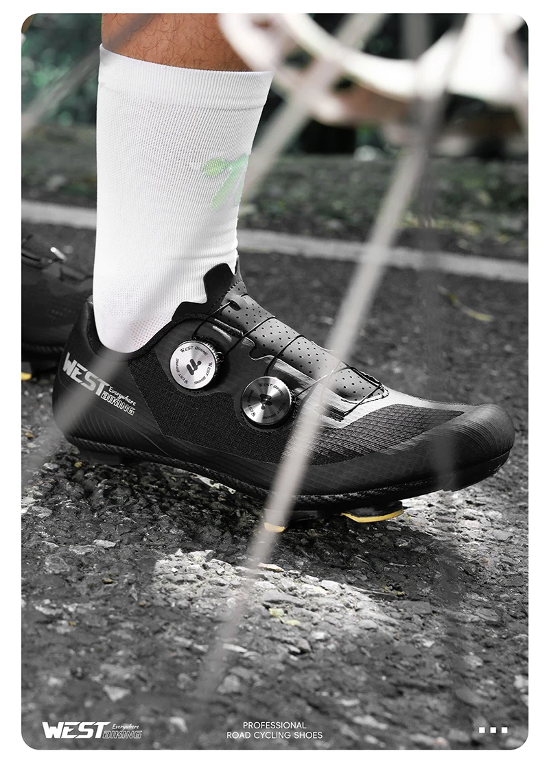 WEST BIKING Herren-Rennradschuhe mit Carbonfaser-Sohle, Dual-Dial-Renn-Sneaker, leichte, atmungsaktive Fahrradschuhe für SPD SL – Detail 24