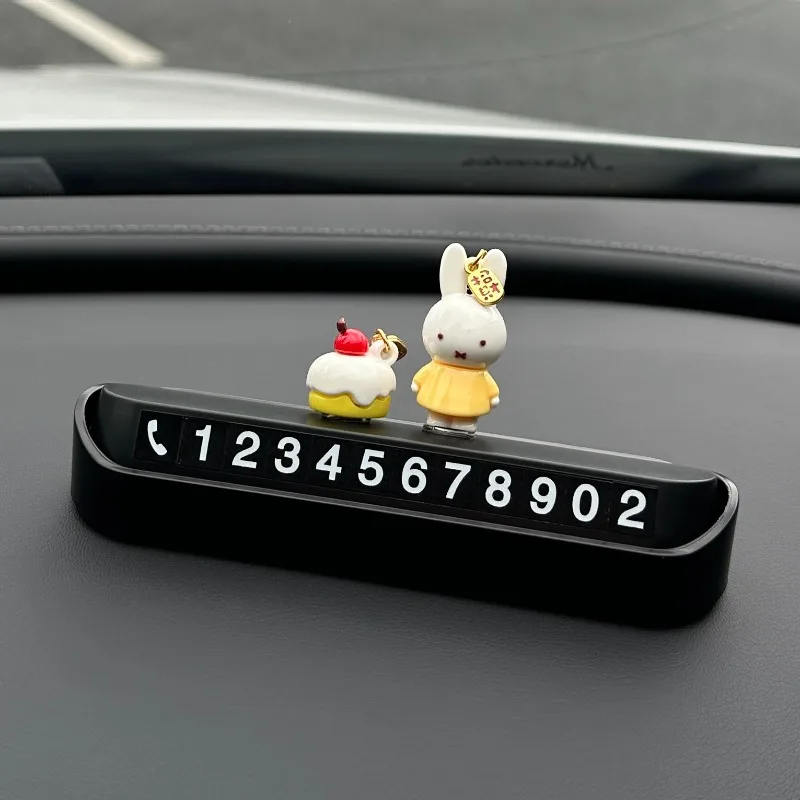 Anime Miffy Boris Car Temporary Parking Sign Phone Number Plate Moving Contact Ornament Dashboard Interior Decoration Creative - view 4