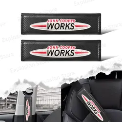 2Pcs Carbon Fiber John Cooper Works Logo Car Seat Belt Cover Covers Shoulder Cushion Protector For Mini R55 R56 F54 F57 F60