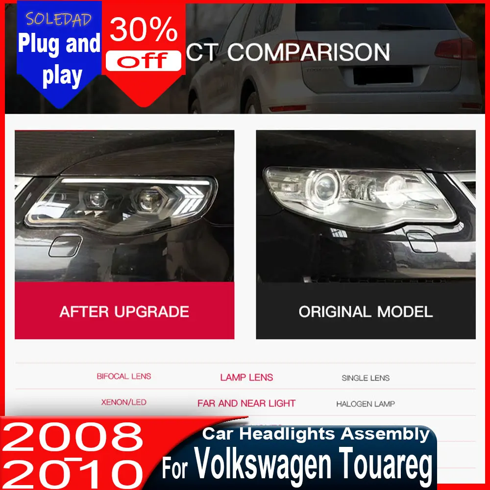 

Передние фары для Volkswagen Touareg 2007-2010, комплект для модернизации, светодиодные линзы-проекторы, аксессуары для автофар