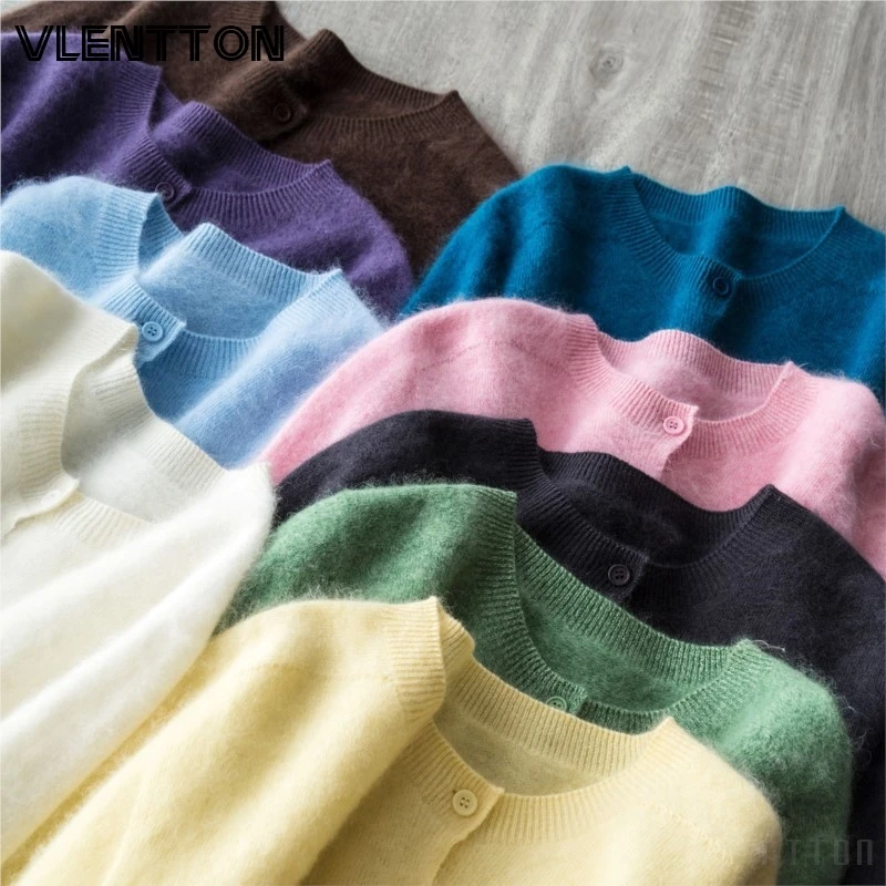 Women's Soft Wool Cashmere Cardigan Sweater - O-Neck Knit Top