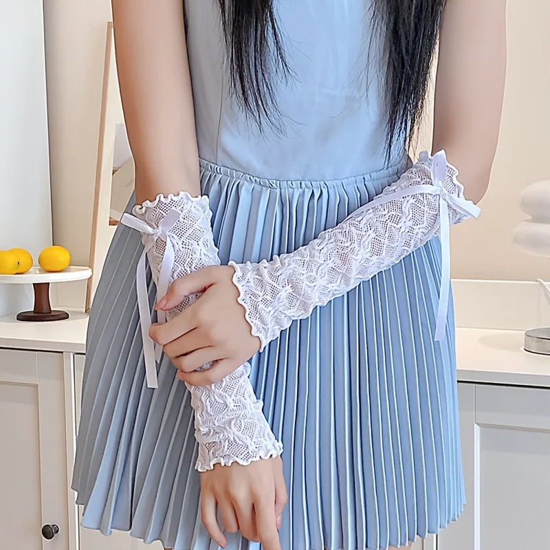 Ladies' Black Long Gloves Lolita Lace Subculture Women's Strap Hand Sleeve Sleeves Hot Girl y2k Lolita Ballet Style view 6