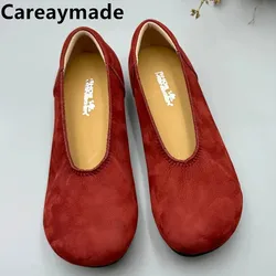 Careaymade-scarpe da donna in vera pelle suole piatte a testa tonda scarpe da nonna, comode suole morbide piedi grassocci scarpe larghe grasse