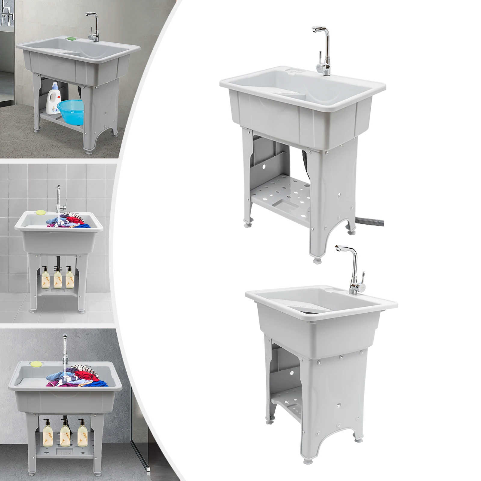 65/80cm Laundry Sink Spacious Utility Sink Utility Sink with Storage Shelf Slop Sink Wash Station