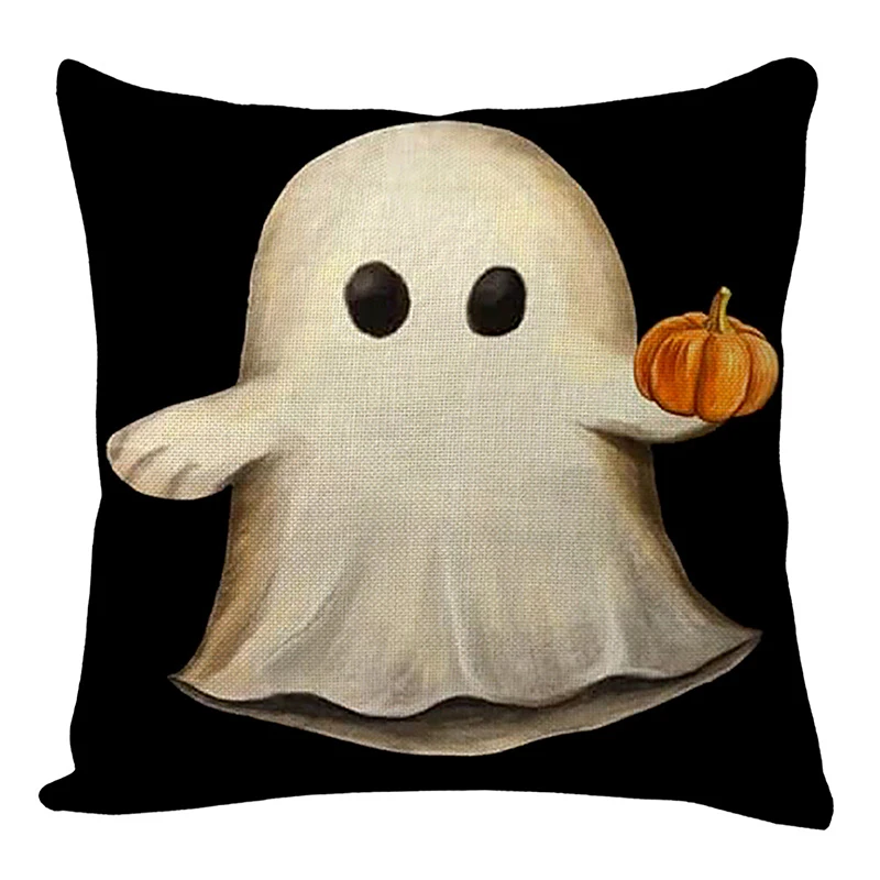 45*45cm Halloween Decoration Pillow Cover, Trick Or Treat Cushion Cover, Ghost, Pumpkin Head, Bat Decor Sofa Cushion Cover Decor