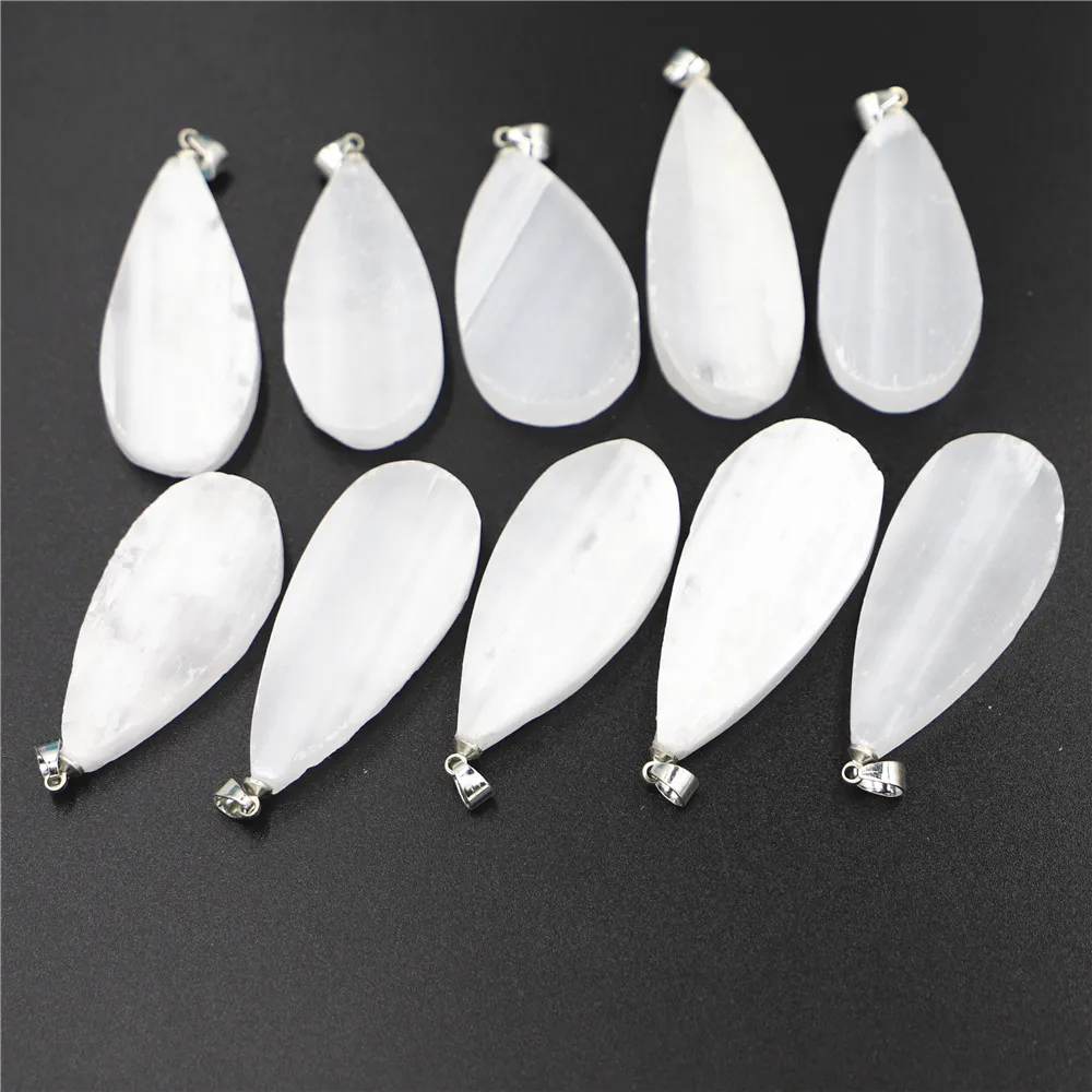 

100% Natural Selenite plaster Pendants Rock Mineral Specimen Jewelry Reiki Healing Energy Stone Charms DIY Souvenir 10PCS M0001