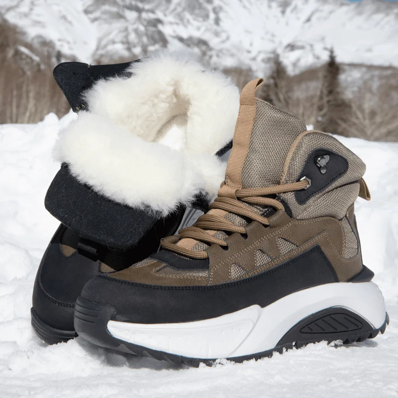 الرجال الشتاء الثلوج الأحذية سميكة الصوف بطانة للدفء قصيرة الصوف بطانة الرجال في الهواء الطلق عادية سميكة وحيد الأحذية القطنية