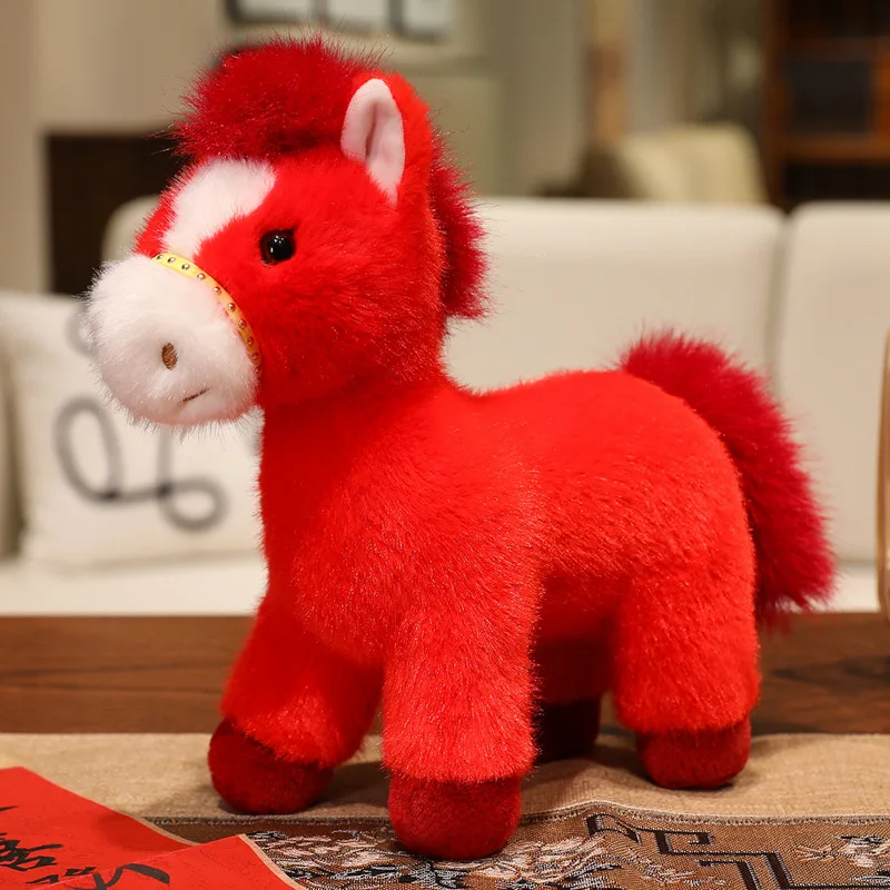 

35 см Постава Красная Счастливая Лошадь Плюшевая Игрушка 2026 Новогодняя Лошадь Плюшевая Кукла Длинные Волосы Пушистый Бутик Пони Декор Детский Подарок ﻿