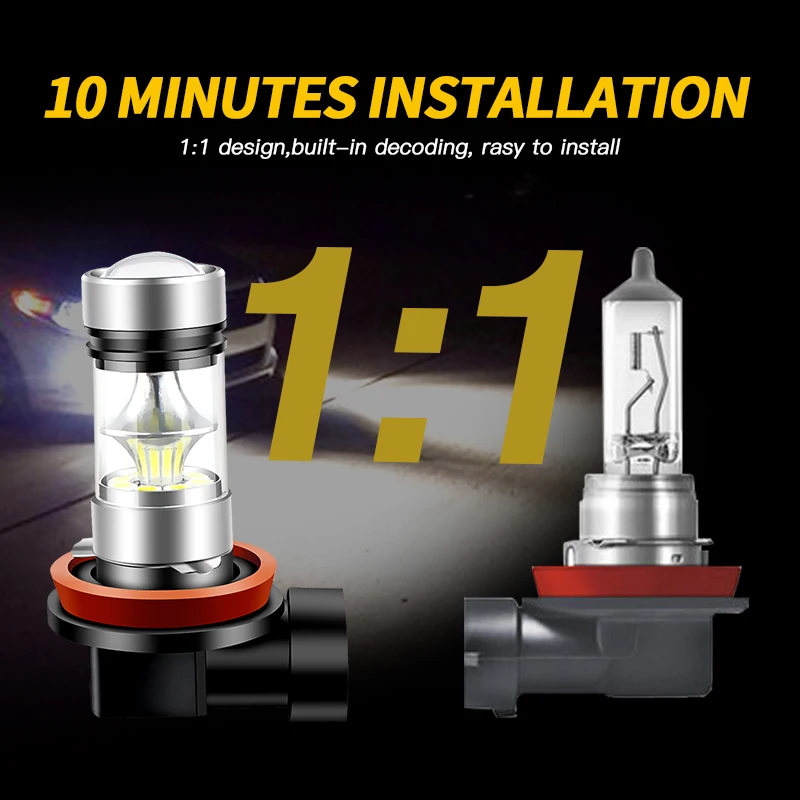 

2pcs 12V LED 100W white H8 H11 H16(JP) Car Front Fog Light Lamp Bulb For BMW Mini Coupe R58 2011-2015 2012 2013 Car Accessories