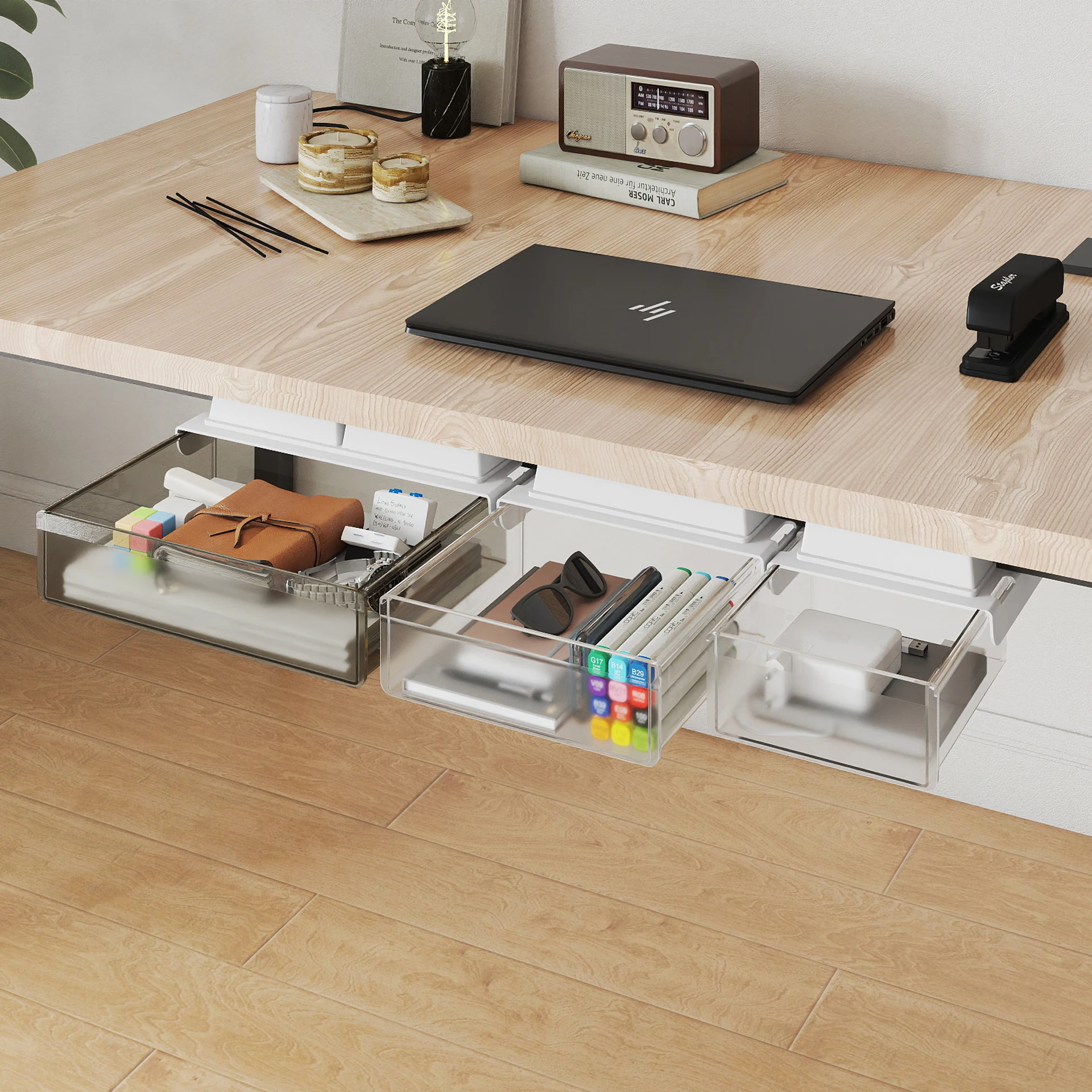 

Выдвижной ящик под стол без сверления, сверхглубокий, на клейкой основе, скрытый органайзер для офисных принадлежностей и гаджетов