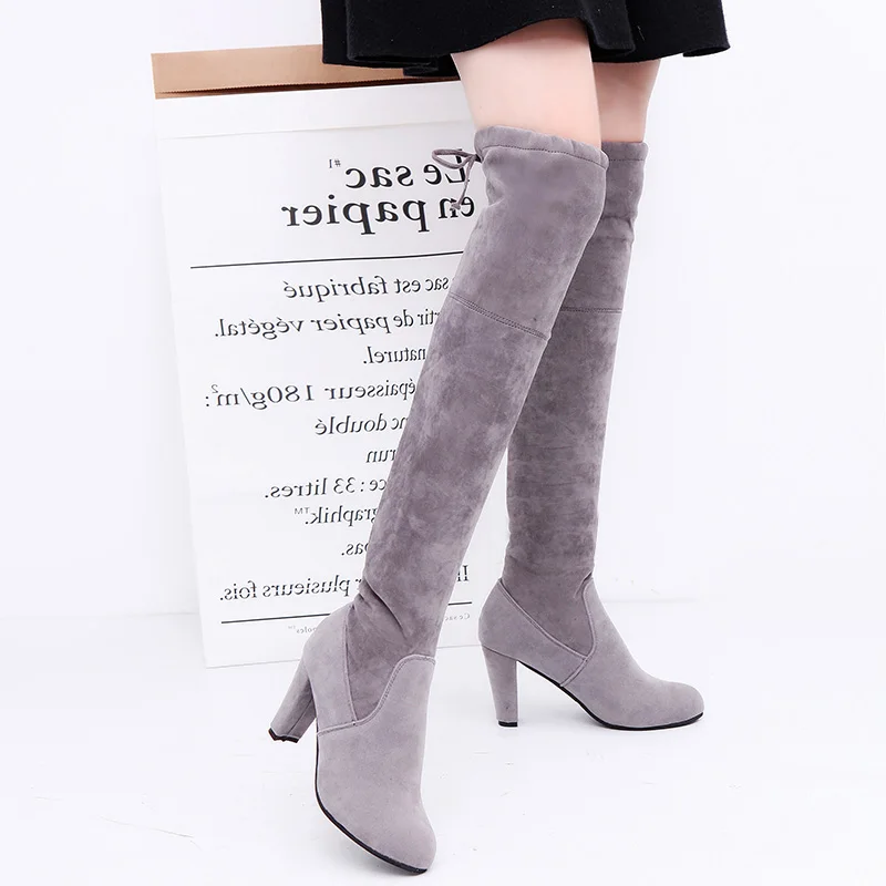 Winter 2024 OVERThe Knee Women Boots Stretch Fabrics High Heel Slip on Shoes Pointed Toe Woman Long Boots Size Plus Size34-43