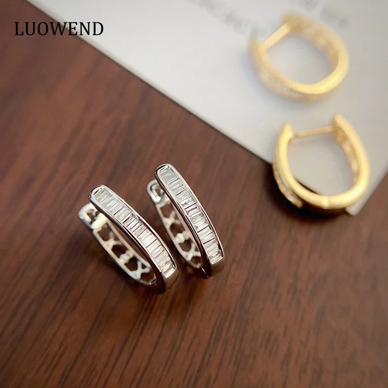 

LUOWEND 18K White/Yellow/Rose Gold Earrings Classic Design 0.20carat Real Natural Diamond Hoop Earrings for Women Christmas Gift