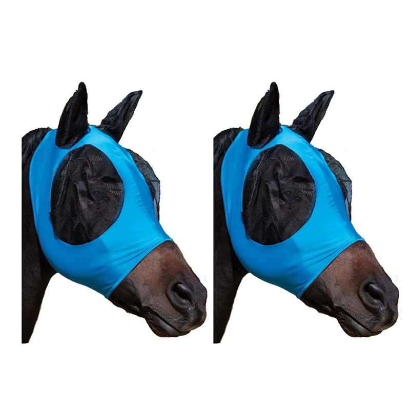 2PCS Horse Masks Anti-Fly Worms Breathable Stretchy Knitted Mesh Anti Mosquito Mask(Horse Not Included)