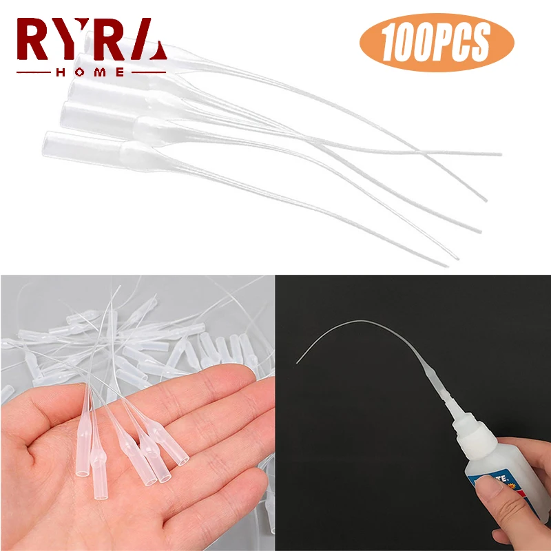 100Pcs/set Glue Micro-Tips Plastic Glue Bottle Tips Glue Extender Precision Applicator Dropping Tube Nozzle For Crafting Lab