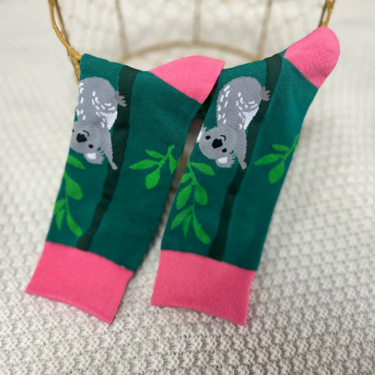 1 Pair Womens Cute Cotton Koala Pattern Novelty Mid Tube Socks Suit In All Seasons For Daily