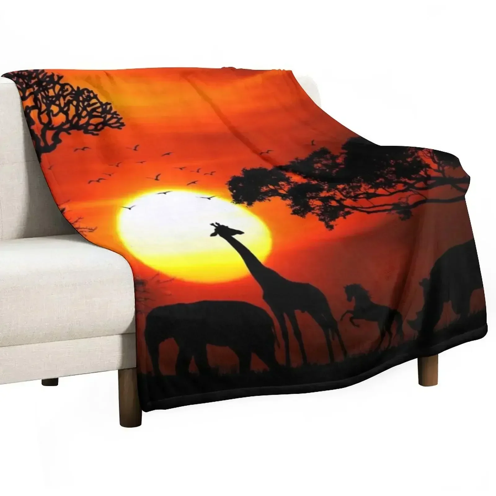 New Wild Animals on African Savanna Sunset Throw Blanket Sofa valentine gift ideas Comforter Winter beds Blankets