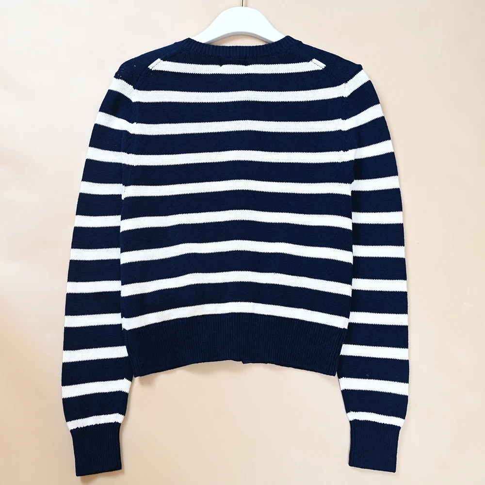 

Осень-зима, новый женский полосатый круглый открытый кардиган с вышивкой, хлопковый длинный топ с дизайном Sve ket