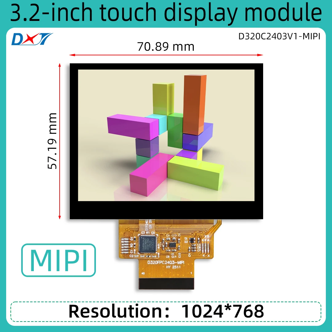 3.2-inch touch display module, 3.2-inch TFT LCD, MIPI interface, 1024×768 resolution, touch driver GT967.