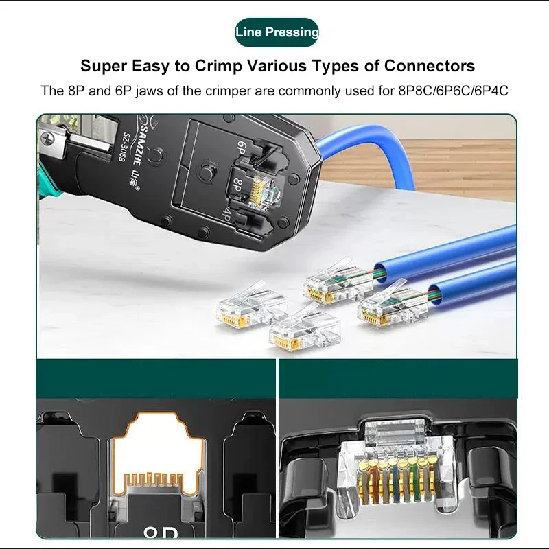 SAMZHE Crimping Plier Wire Tracker RJ11/12/45 Cable Crimper Stripping for 6P/8P Ethernet and Telephone Cable Making