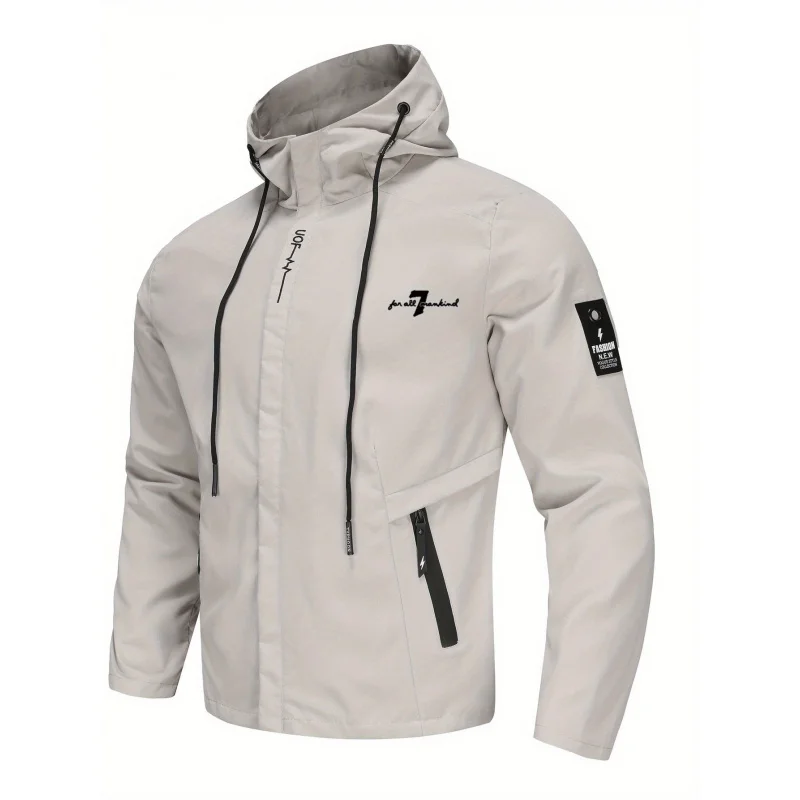 Men's fashion, size 7, printed pattern hooded jacket, lightweight windproof jacket, slim fit, long sleeves