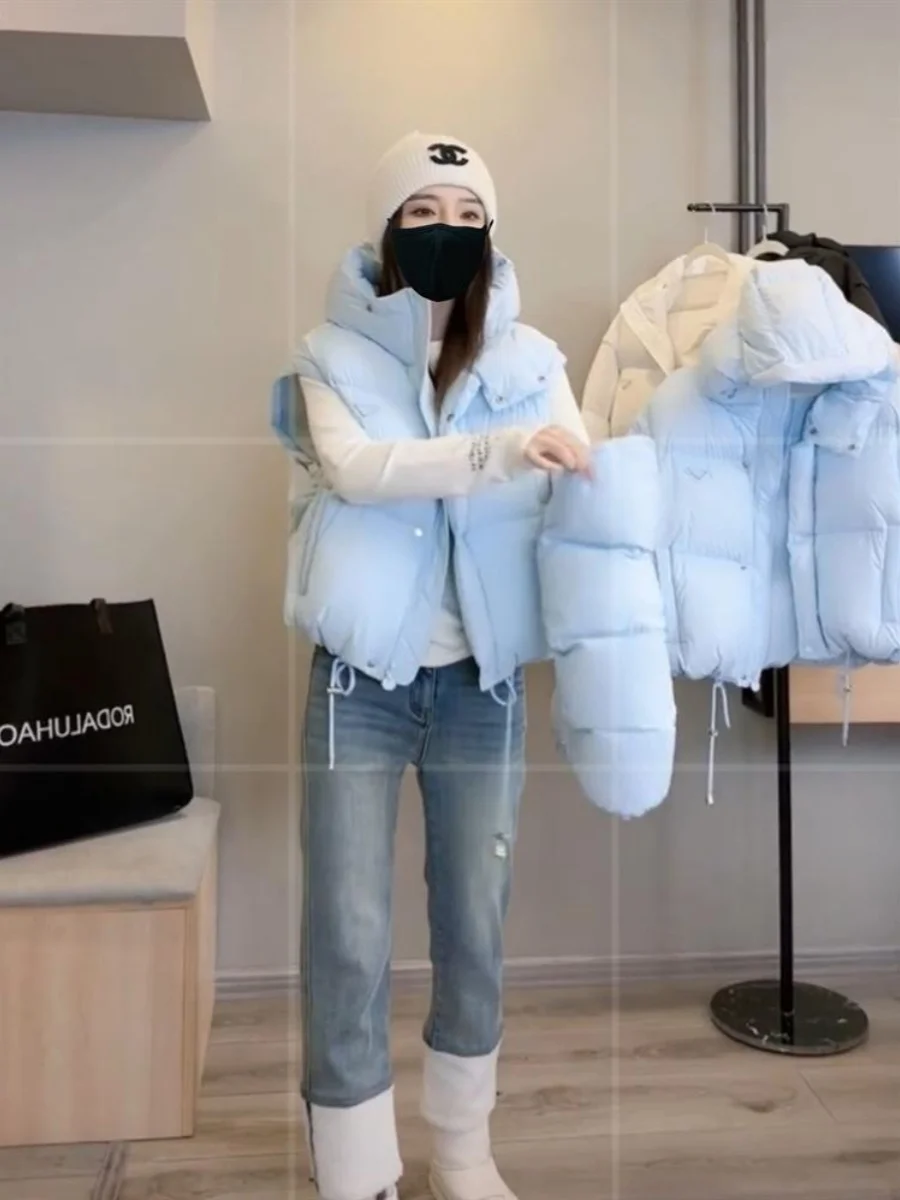 Women's Winter Puffer Jaet White Du down Hooded Two-Way Wear Warmth Faion Brand Casual Loose Fit Long Sve Zipper