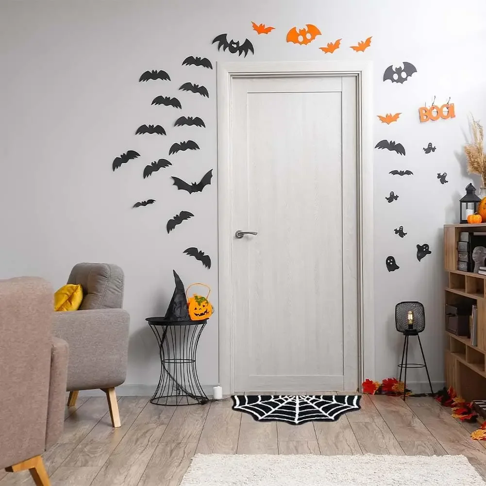 2 Pack Spider Web Bath Mat, 31‘’×20‘’ Halloween Decor Spider Web Rugs, Non-Slip Tufted Mats for Halloween Decor for Front Door,