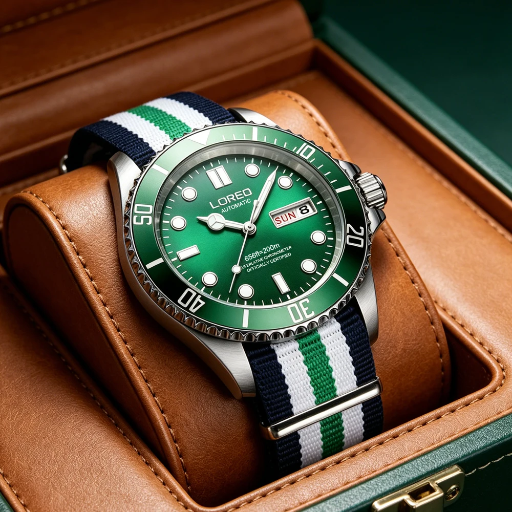 

LOREO Seagull movement Mens Casual Diving Sport Watch Top Brand Luxury Waterproof 200m Military Automatic Men's Wrist Watch