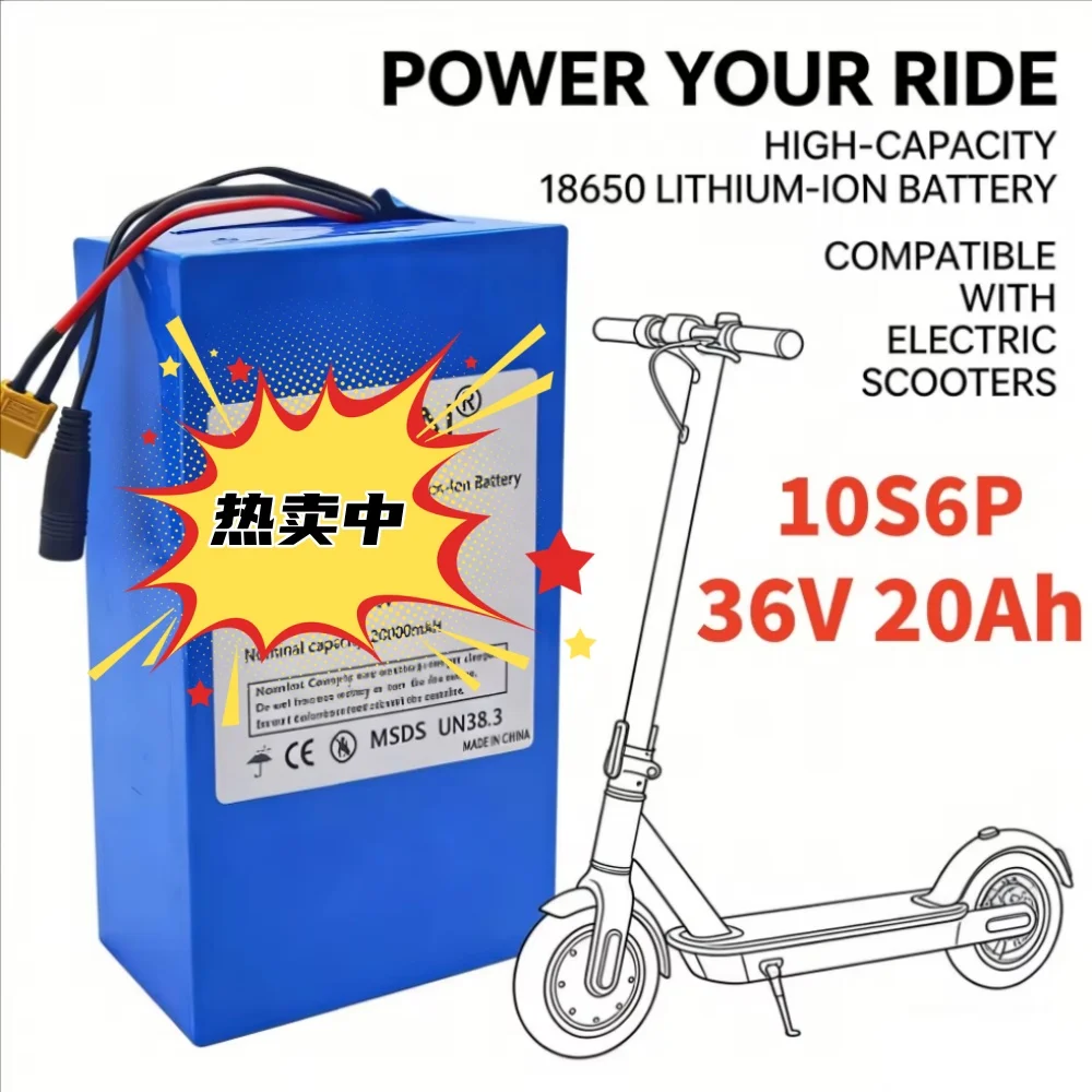 

10S6P 36V 20000mAh High-Capacity 18650 Li-ion Battery Rechargeable with Built-in BMS for Electric Scooter