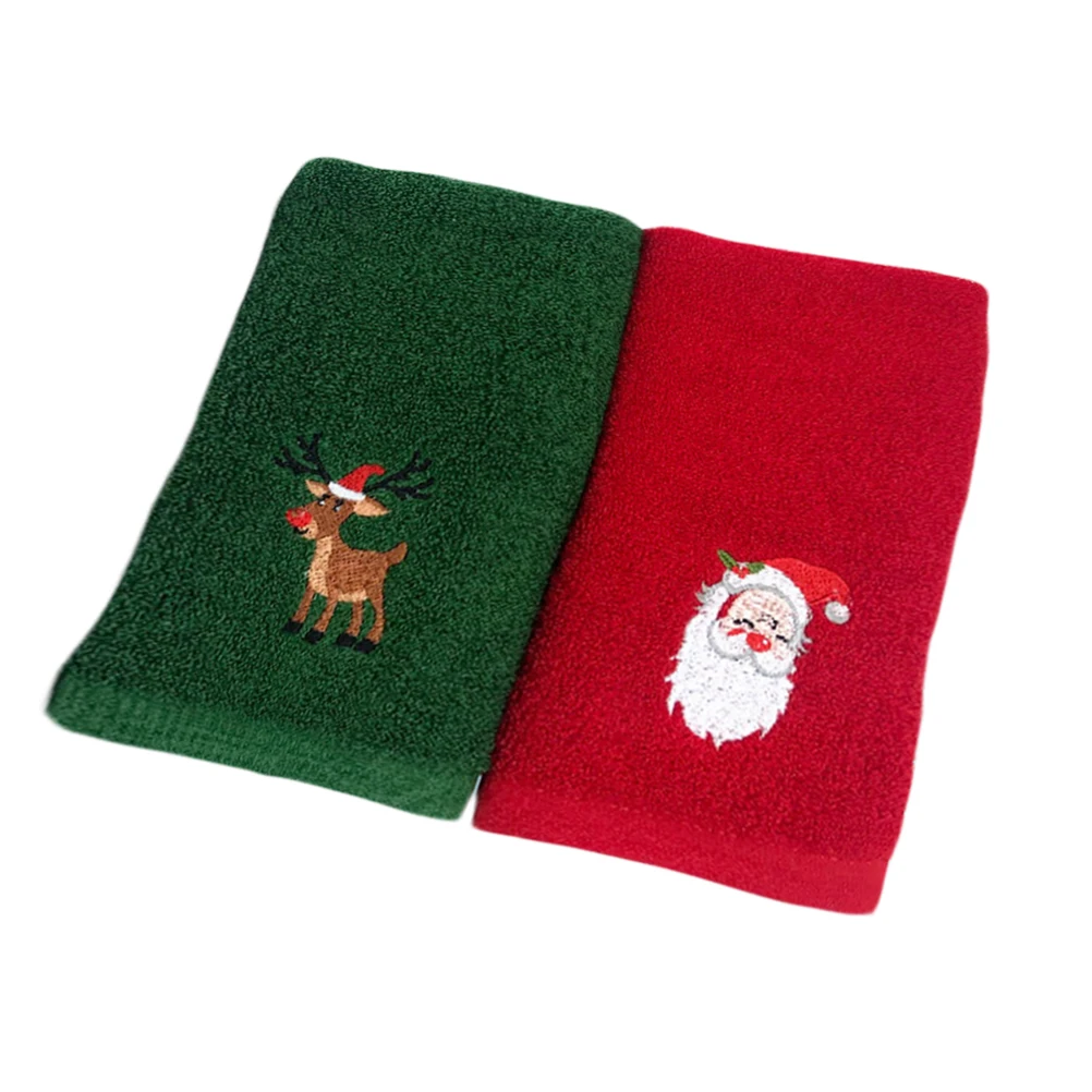 2pcs Face Towel Set Coral Fleece Absorbent Microfiber Christmas Tree Santa Embroidery Face Washing Towel Cloth Xmas Gifts