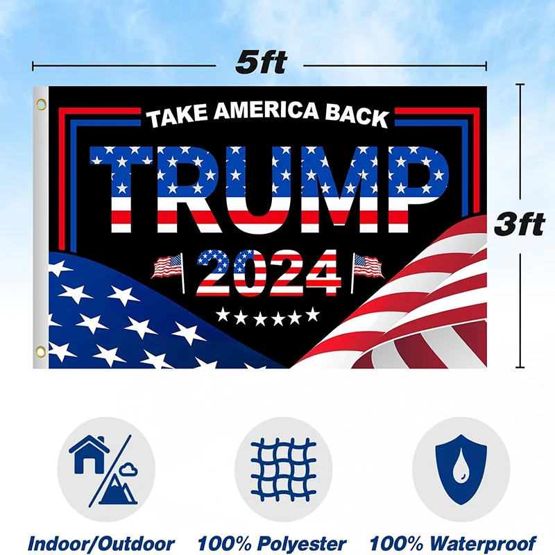 Trump 2024 Flag Take America Back 3x5 FT President Trump Flag For Indoor Outdoor 1 Ply UV Fade Resistant With V2 Brass Grommets