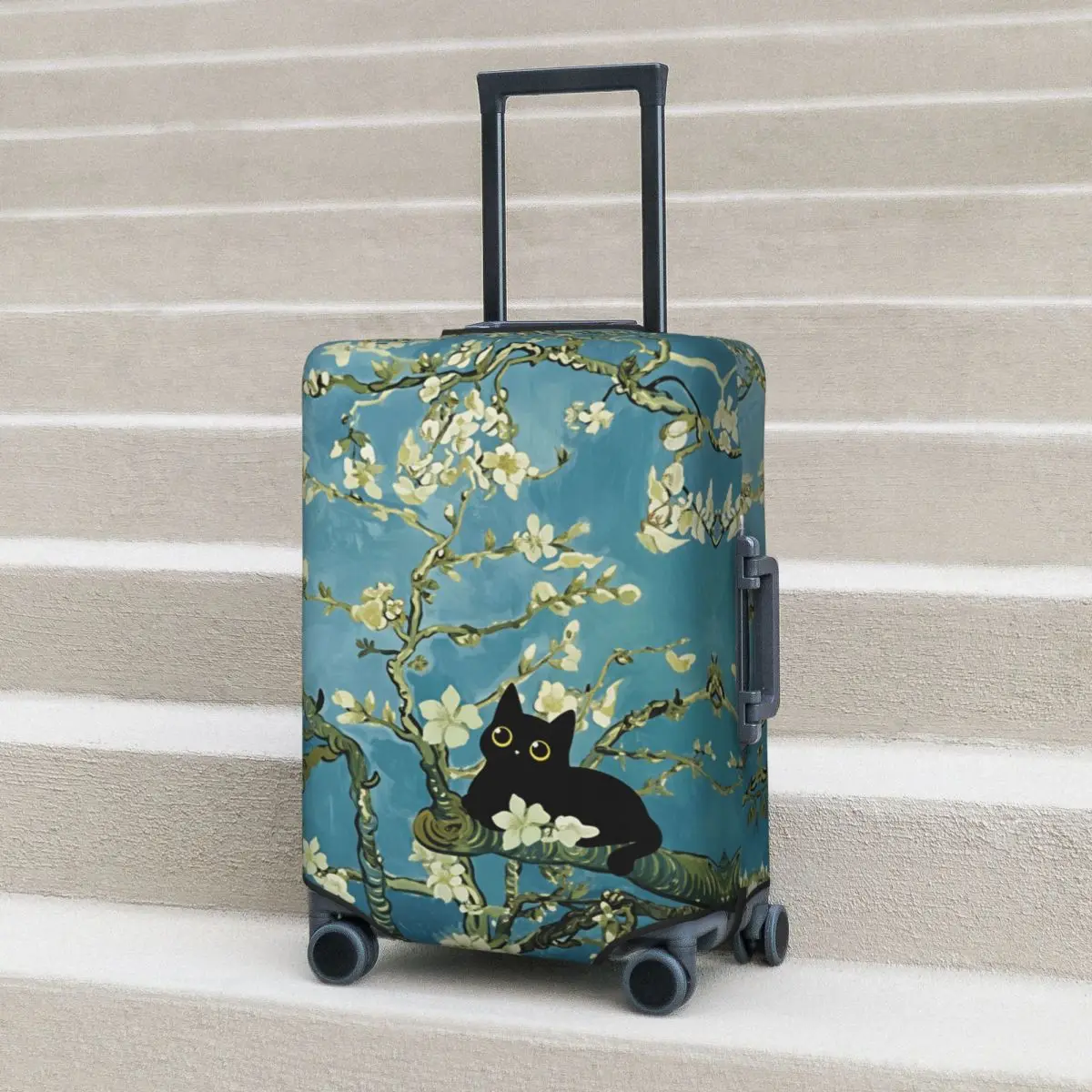 

Van Gogh Almond Blossoms With Black Cat Suitcase Cover Travel Holiday Elastic Luggage Case Protection