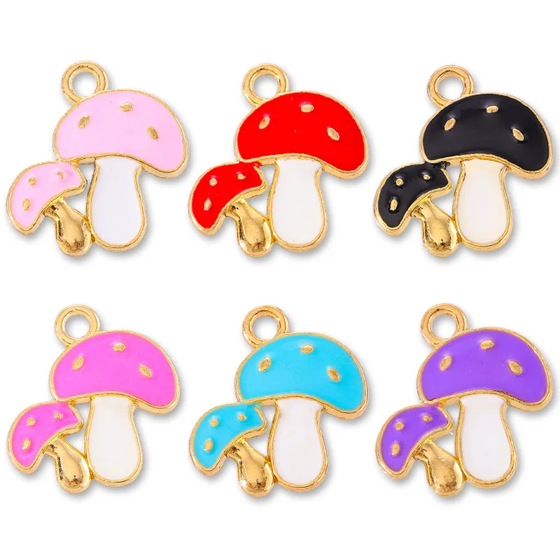 10Pcs/Lot 6 Colour Lovely Oil Dripping Mushroom Alloy Pendant Metal Charms Pendant Earring Bracelet DIY Necklace Jewelry Making