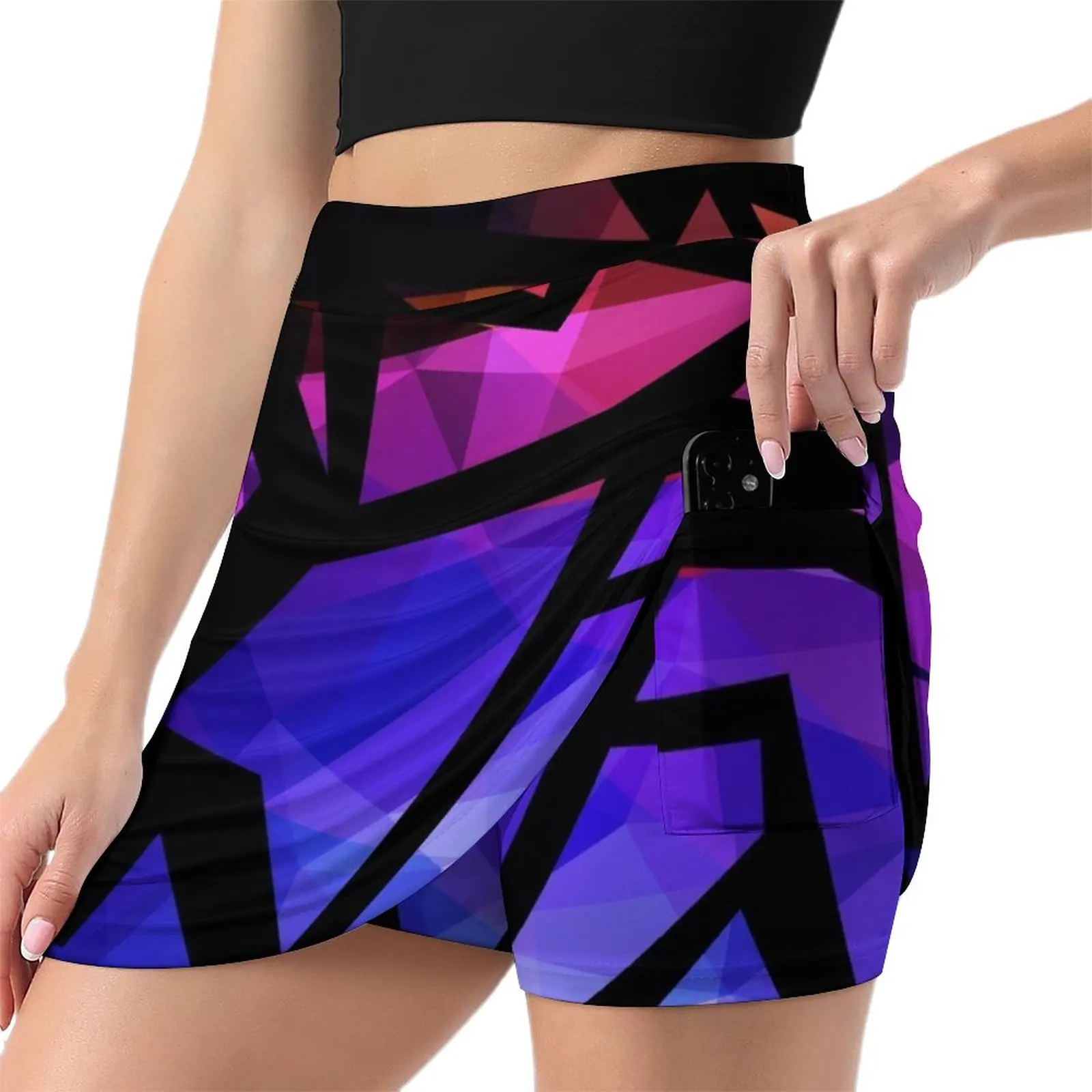 Abstract print of triangles polygon print. Bright dark design colors Light Proof Trouser Skirt night club outfit