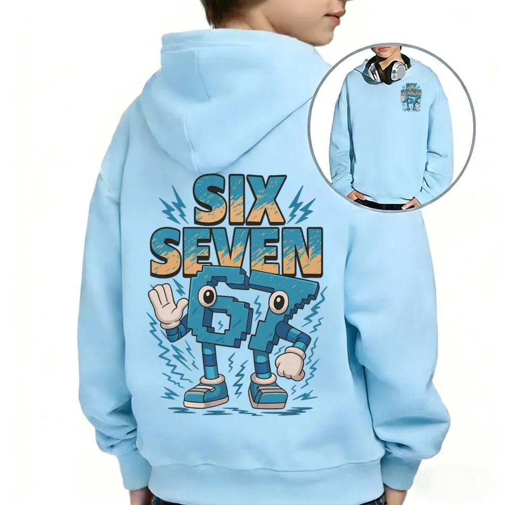 �Steal a Brainrot Six or Seven“-Kinder-Hoodie mit Aufdruck, langärmeliges, lässiges Cartoon-Oberteil, modische Streetwear, unisex. – Detail 4