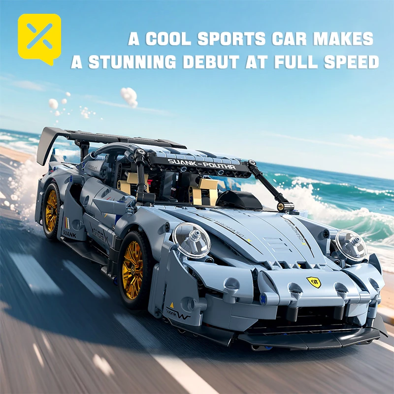 Kit de bloques de construcción de supercoche MOC azul 1:14, 973 Uds., montaje DIY ultradetaltado, modelo de coche de carreras, Kits de juguetes educativos para niños